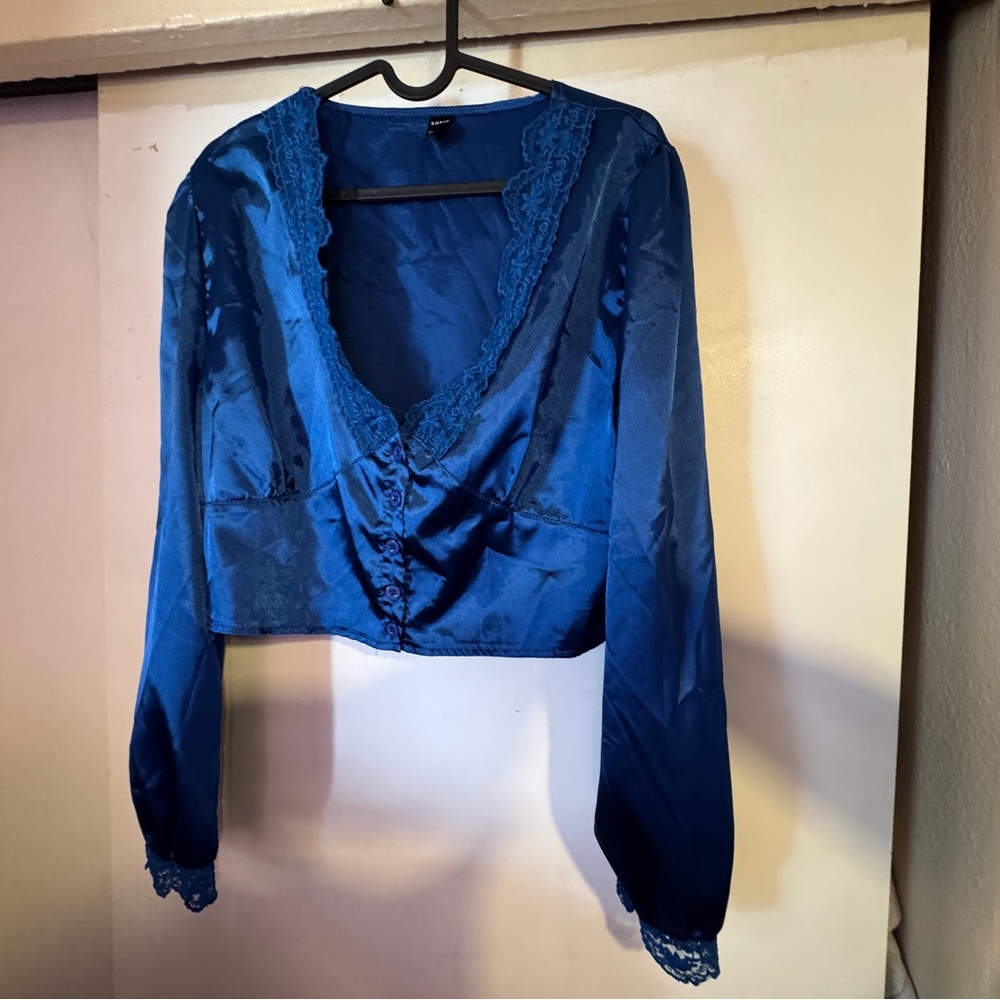 SHEIN Royal Blue Lace Accent Blouse